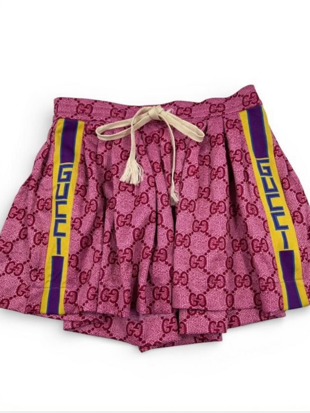 Gucci Pink GG Monogram Drawstring Shorts with Purple Trim